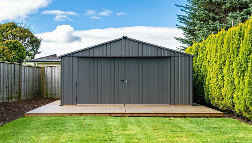 Custom bespoke shed in a scenic New Zealand backyard